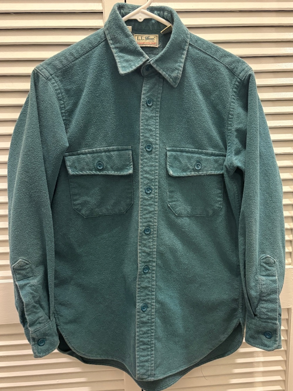 Vintage Mens Size 14.5 LL Bean Chamois Cloth Teal Green Shirt Jacket Style 1611